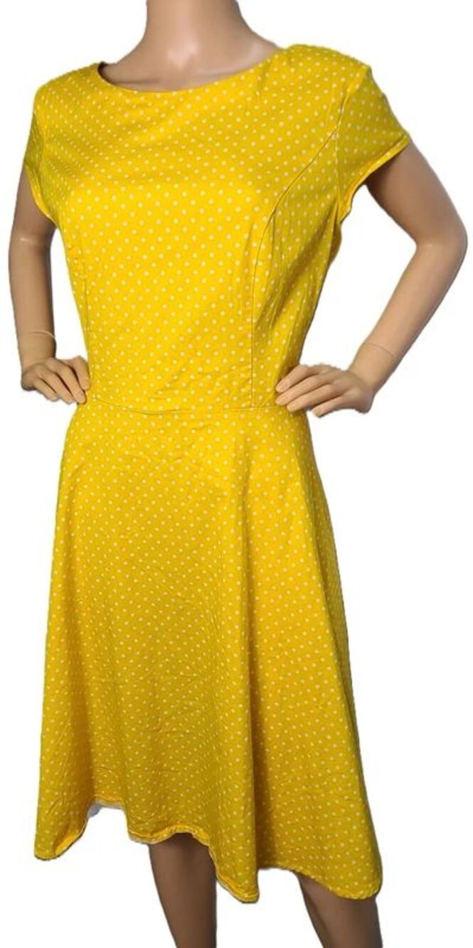 Dressystar Yellow Polka Dot A-Line Swing Dress 1950s Style 2XL 14 Rockabilly Pin